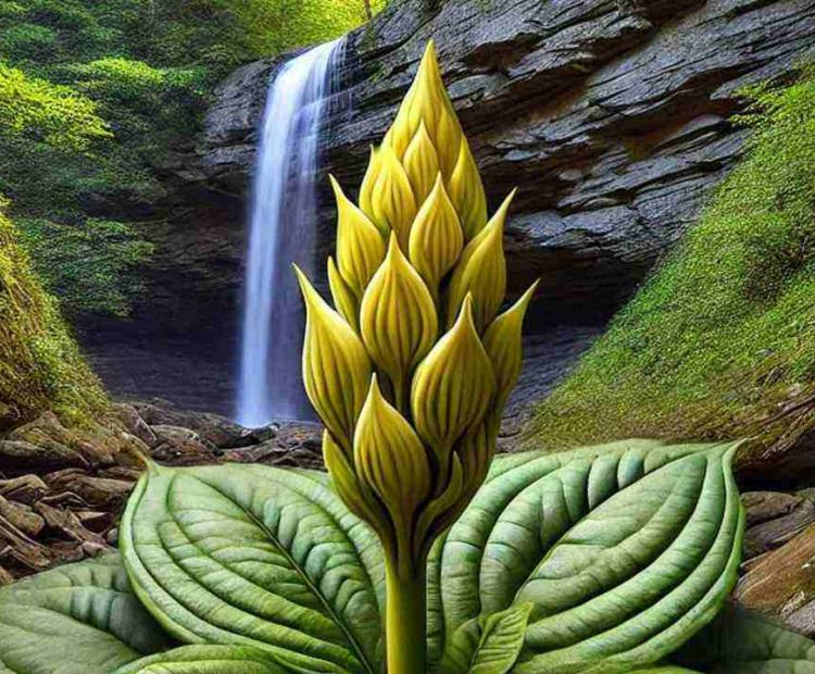 A strange plant found near a waterfall, its features leaving explorers baffled.